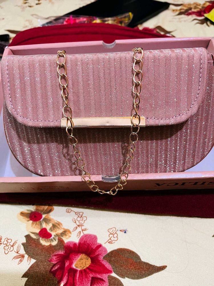 Sparkling Pink Clutch party wear new wdt tag