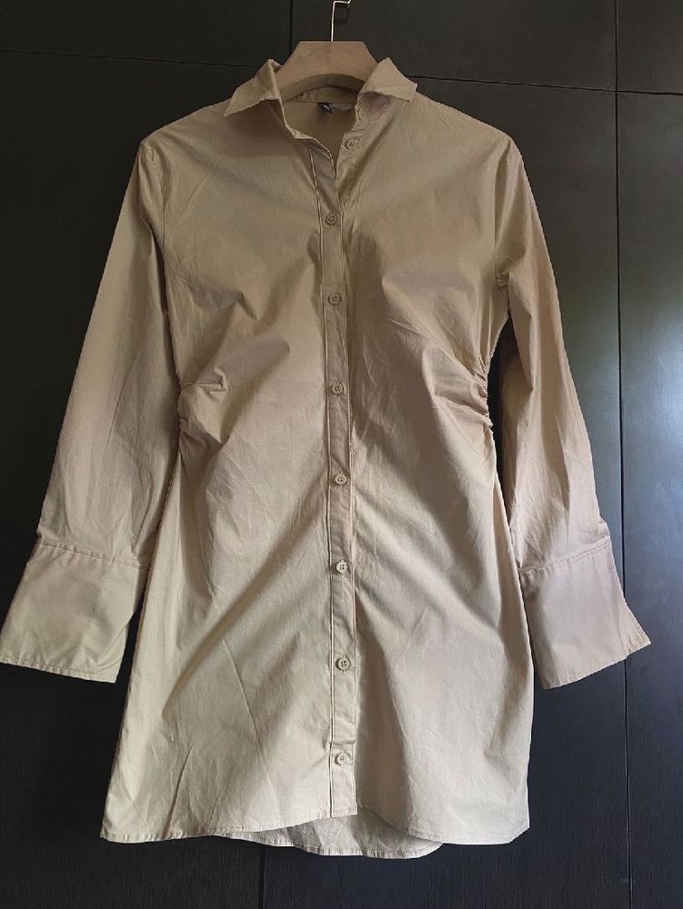 ✨ H&amp;M Gathered Poplin Shirt Dress