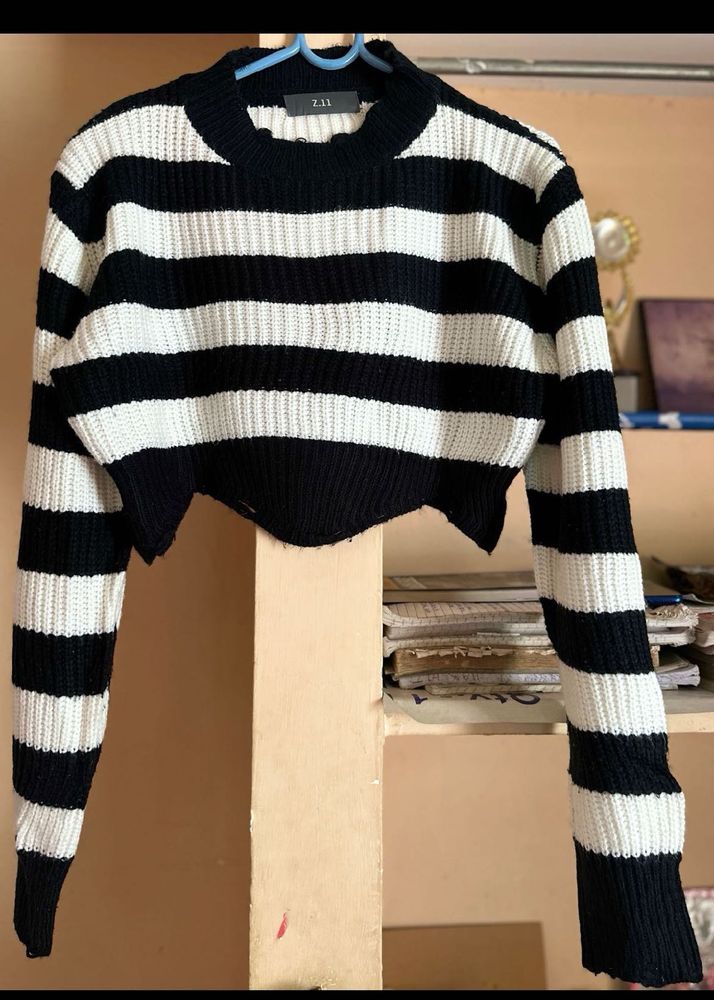 Striped Black &amp; White Crop Sweater