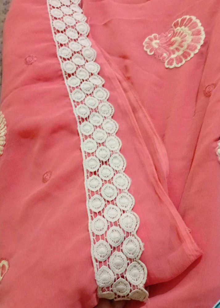 Coral Lace Trimmed Fabric