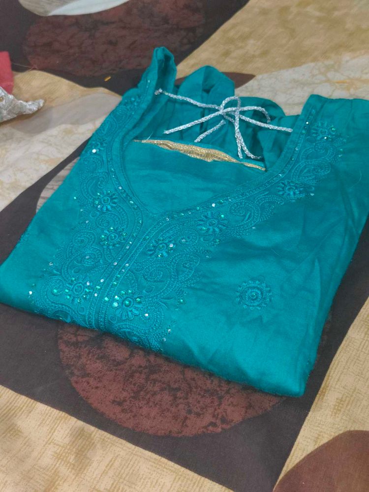 Teal Embroidered Kurti