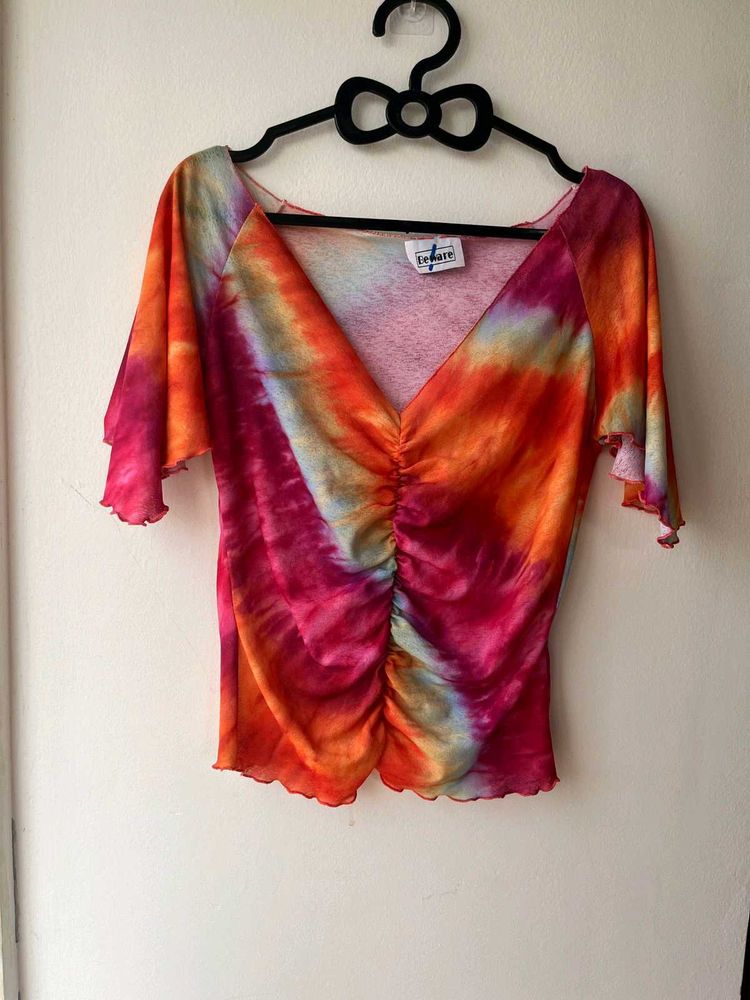 Tie-Dye Flared Sleeve Top