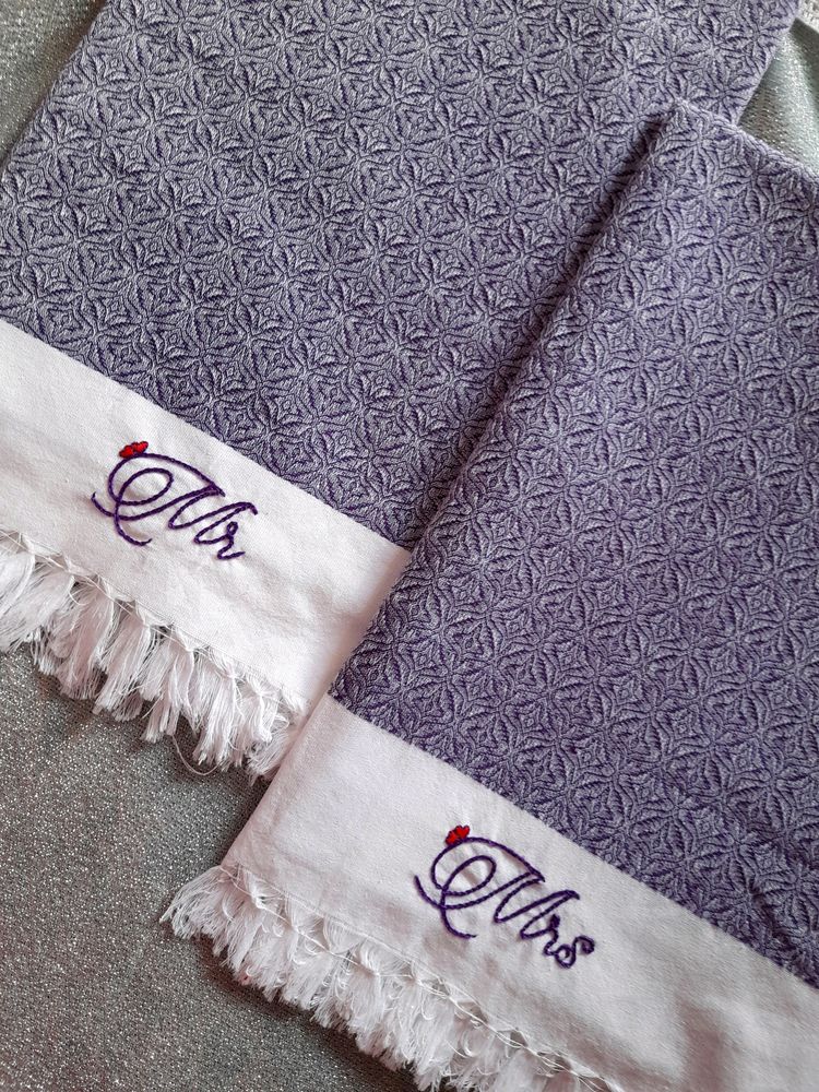 Purple Couple Bath Towel Mr&amp;Mrs Embroidery