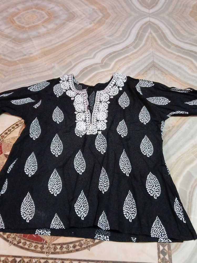 Embroidered Black Tunic Top