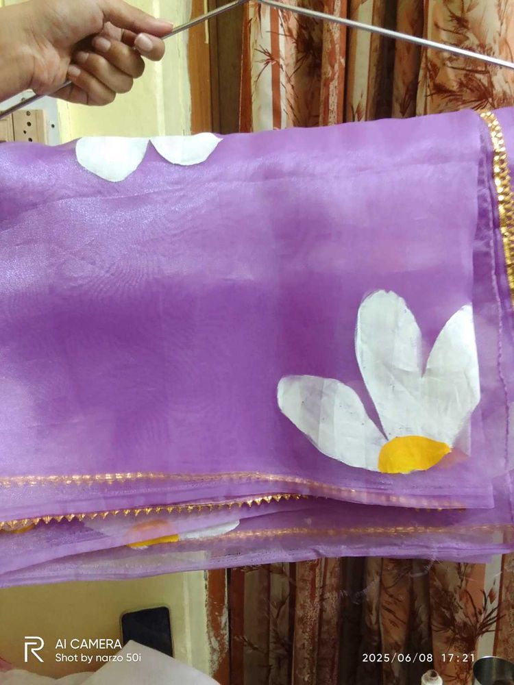 Organaza Saree With Gota Patti And Hand made Desgn
