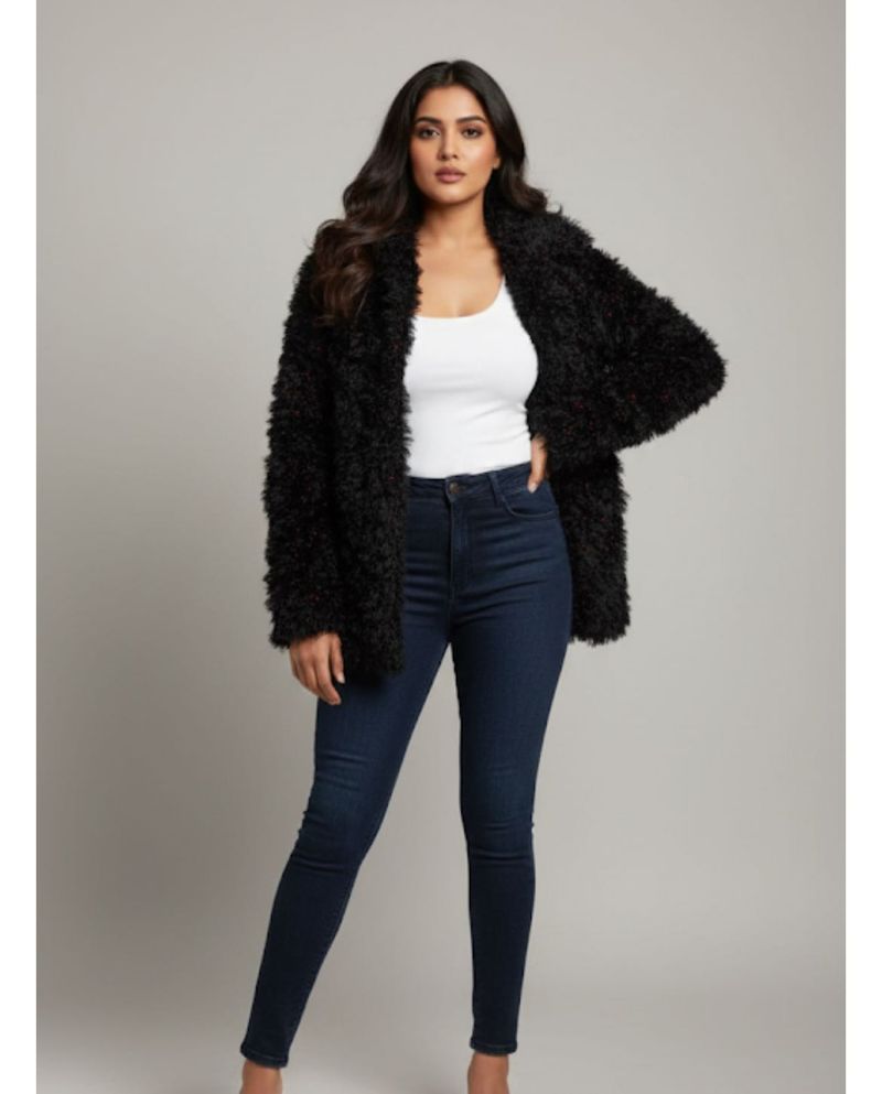 Fuzzy Black Faux Fur Coat
