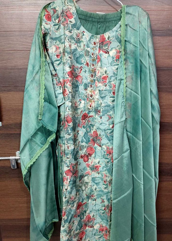 Green Cotton Ethnic  Pants