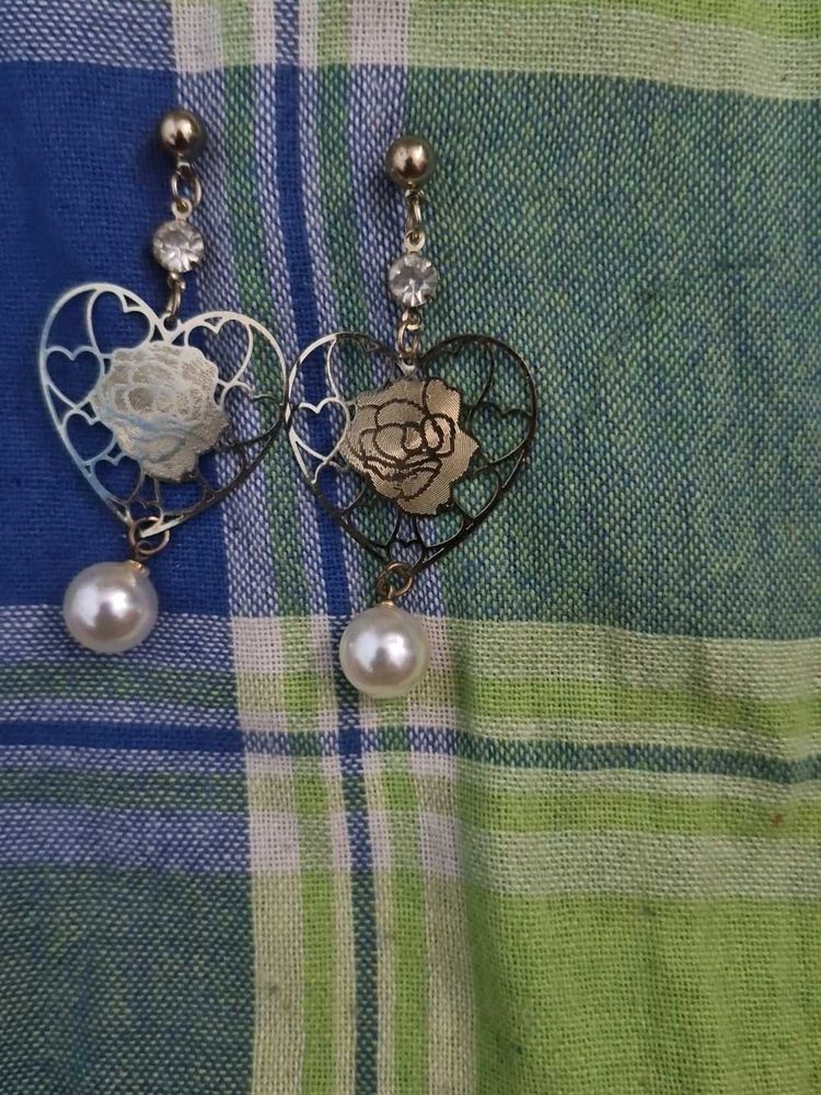 Heart &amp; Pearl Drop Earrings