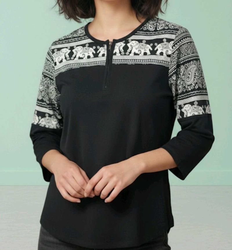 Patterned Half-Sleeve Top