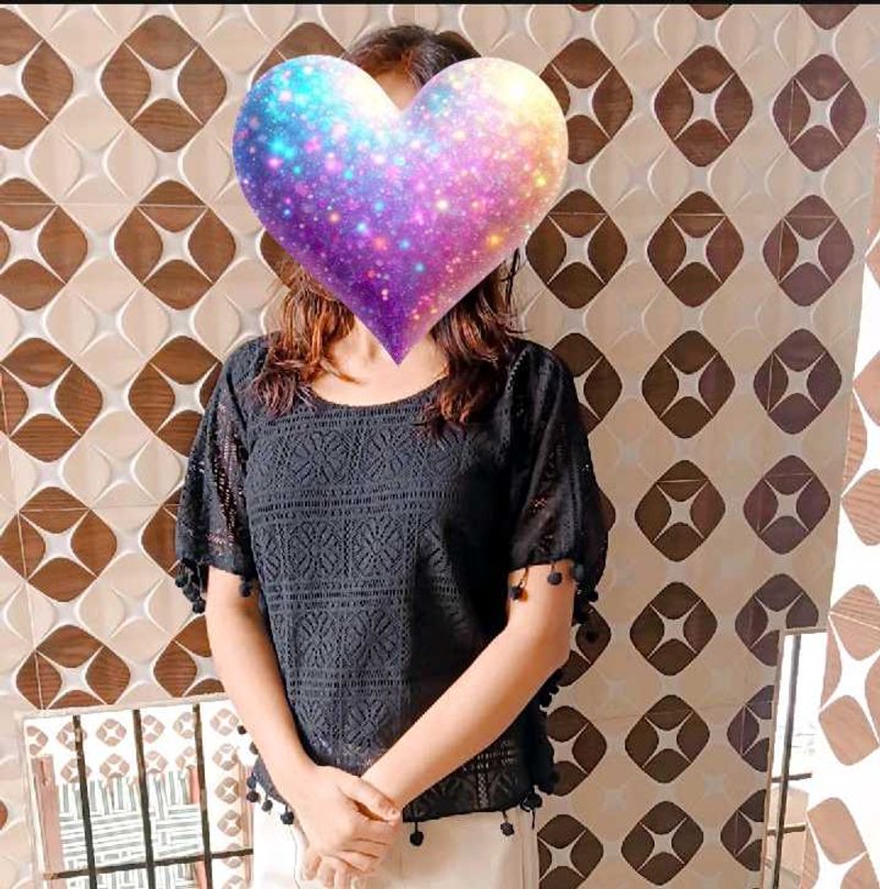 Black Crochet Pom-Pom Top