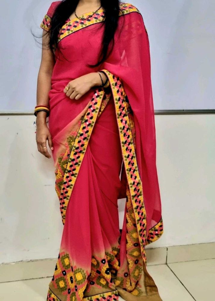 Embroidered Saree Party Wear Heavy Borders