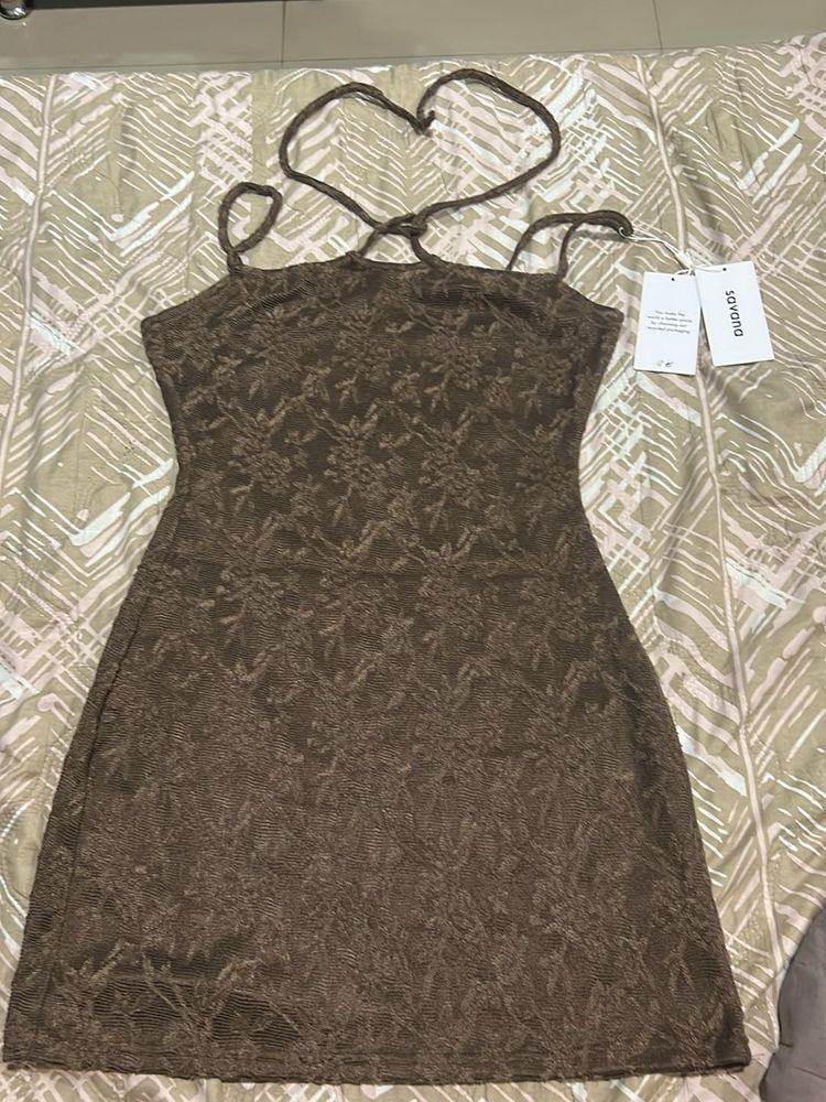 Sorona Brown Lace Mini Dress