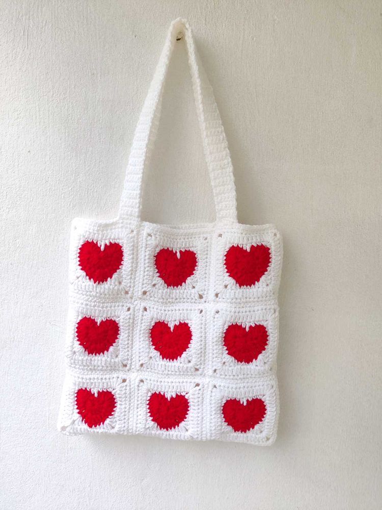 Crochet Heart Tote Bag