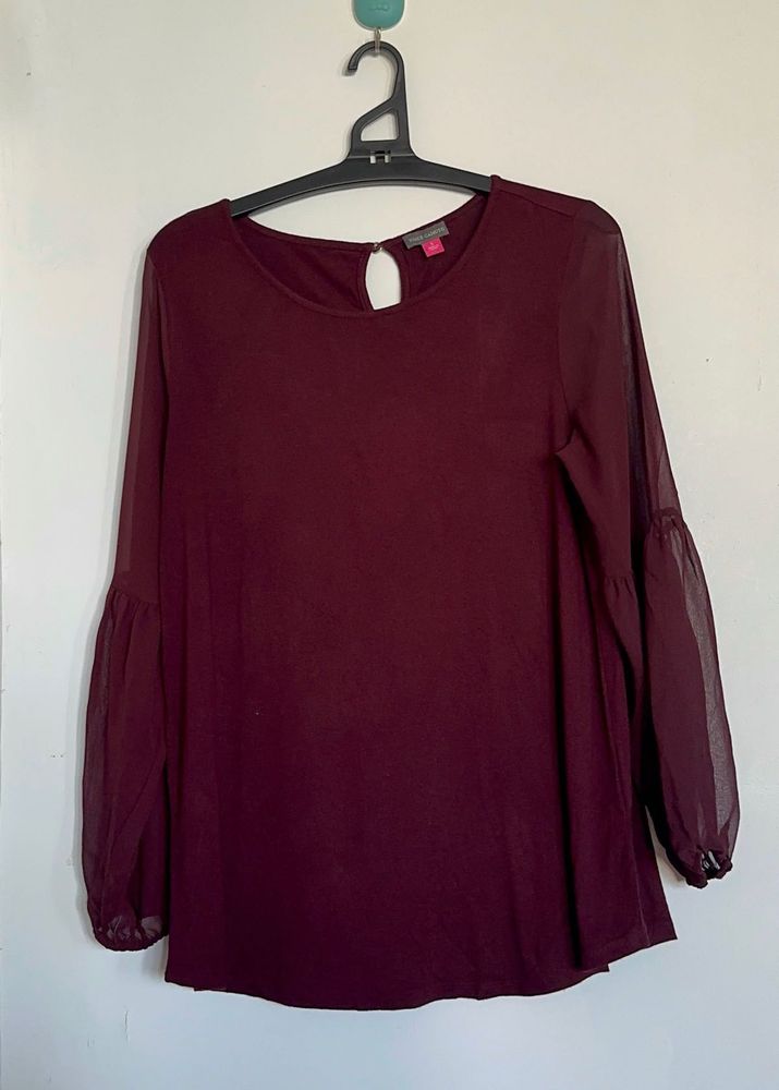 Burgundy Sheer Sleeve Top