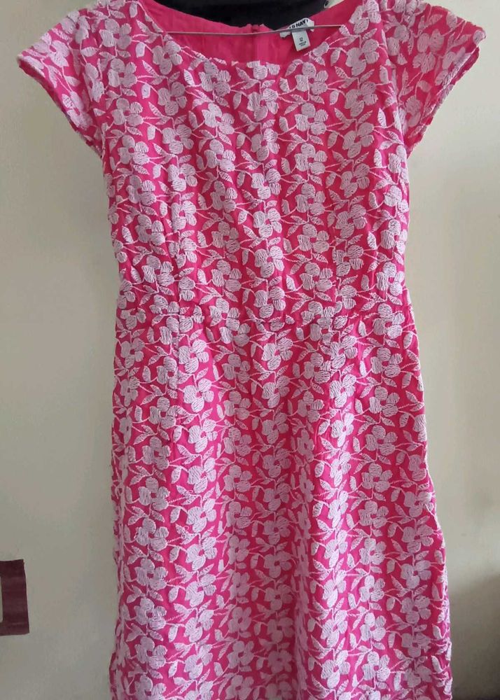 old navy Pink and white Floral Embroidered Dress