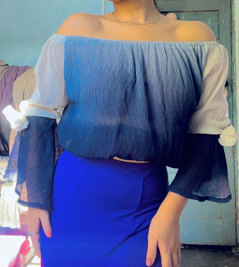 Blue Ombre Off-Shoulder Top