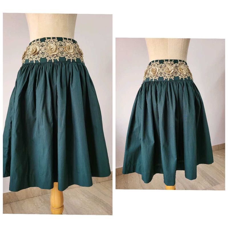 Green Ethnic Skirt , Length 25 Inches