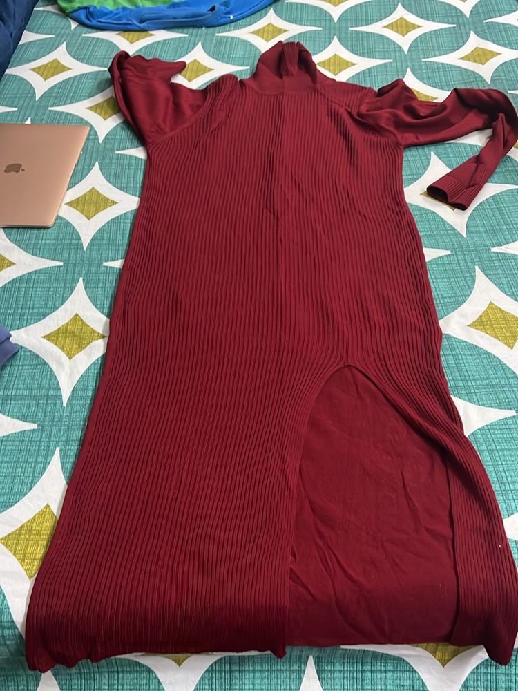 Woolen Maxi Dress With Slit  Size S Brand Ne