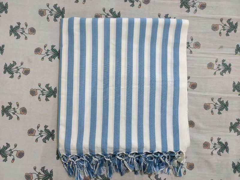 Blue &amp; White Striped Throw Blanket Top Sheet