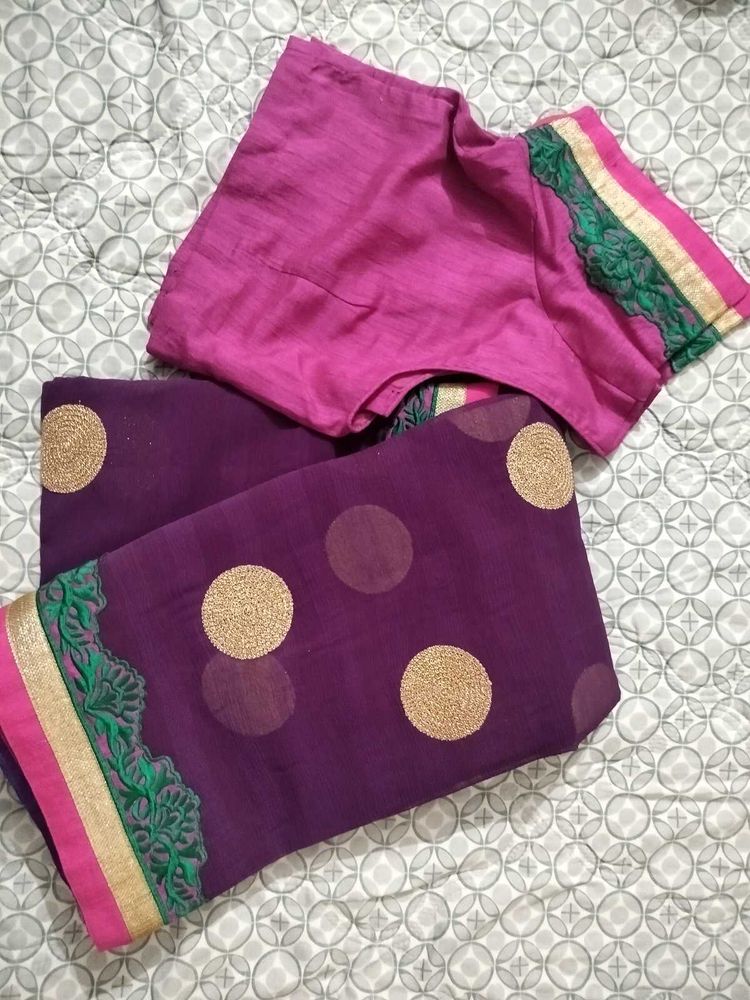 Elegant Purple &amp; Pink Saree with Embellishments