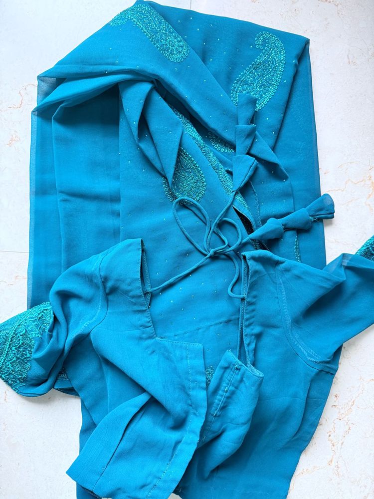 Peacock Bloue Embroidered Saree with Blouse