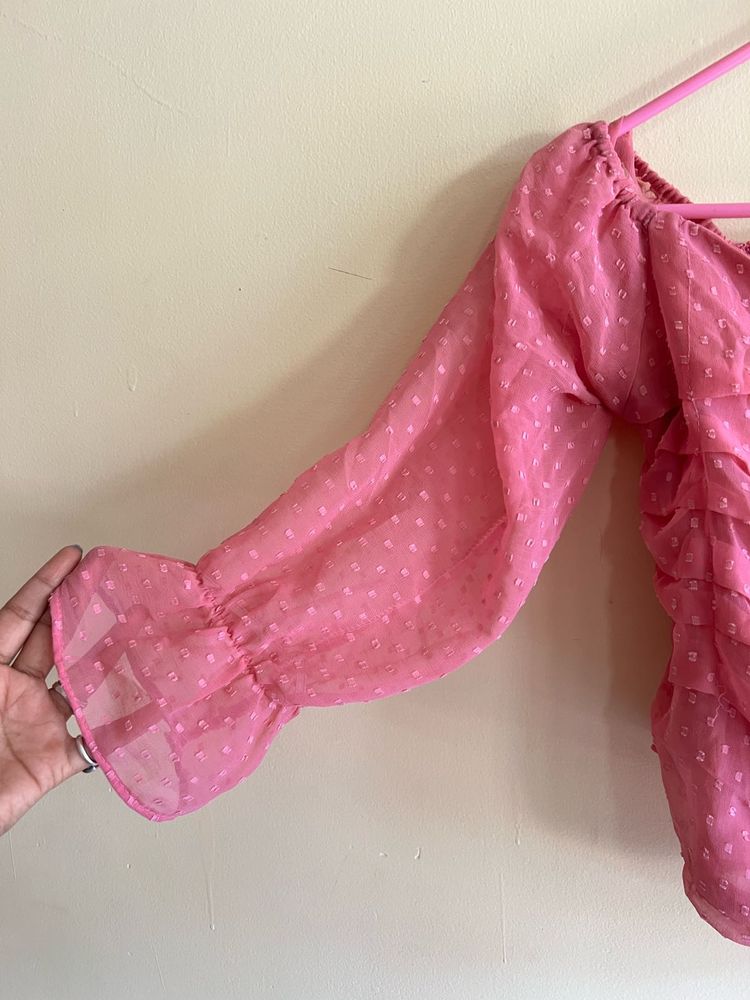 Pink Sheer Sleeve Top