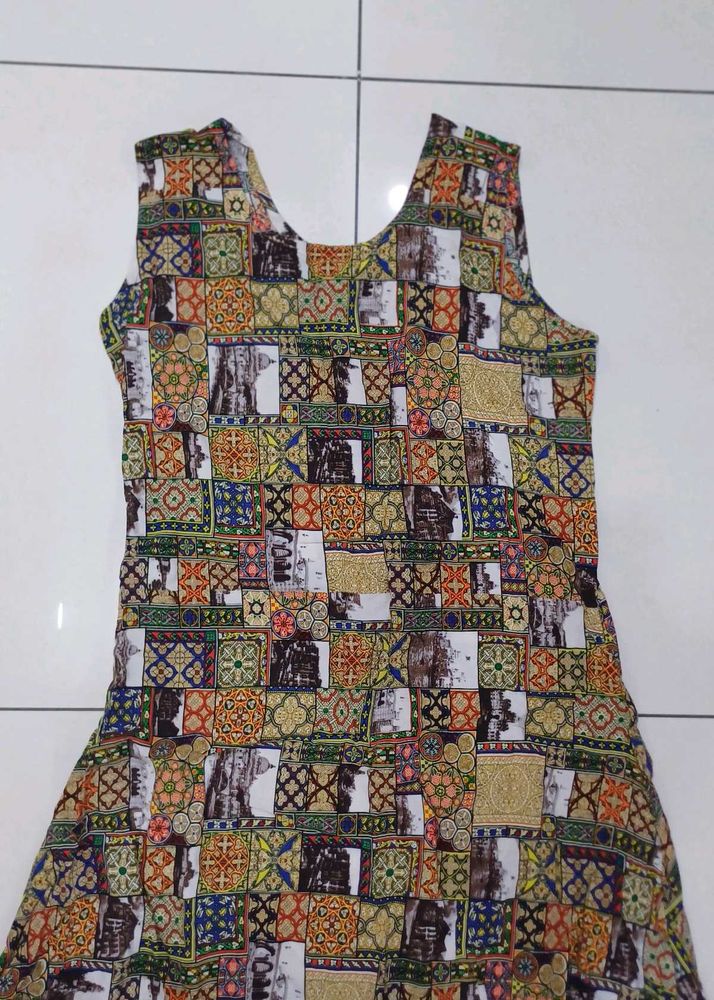 Digital Print Sleeveless A -Line  Kurta for Women
