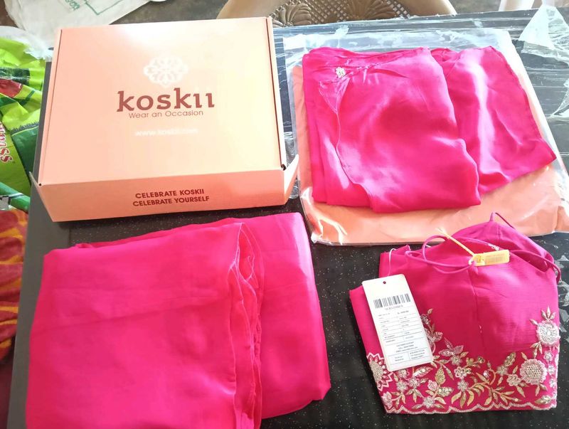 Koskii Pink Embroidered Kurta Set