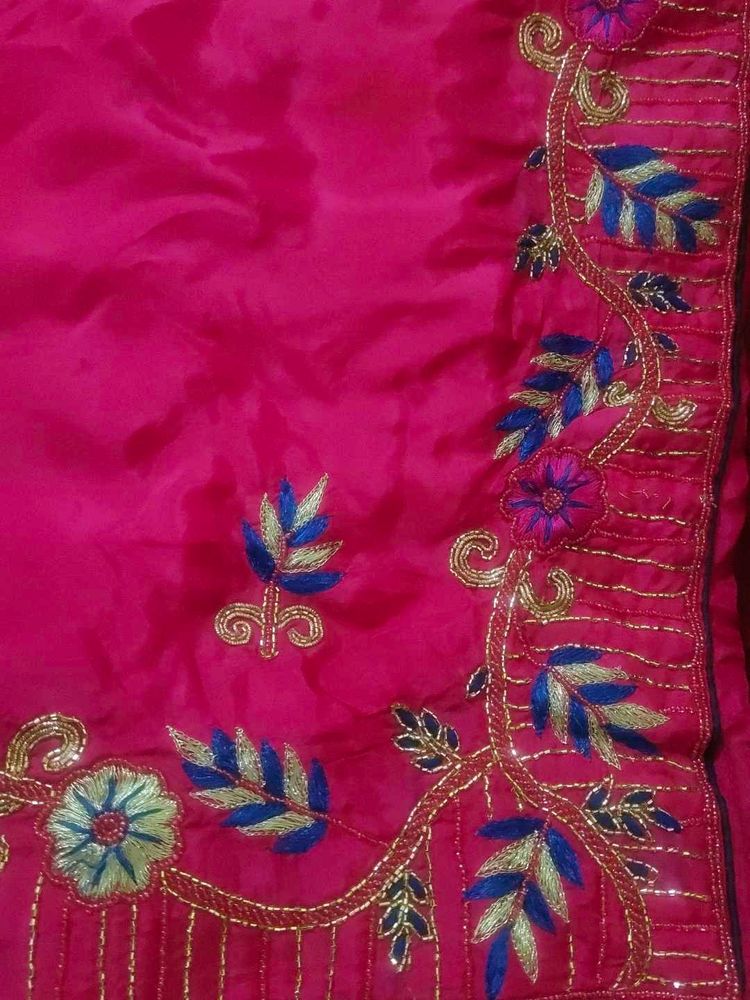 Rani Colour Handwork Design Silk Saree