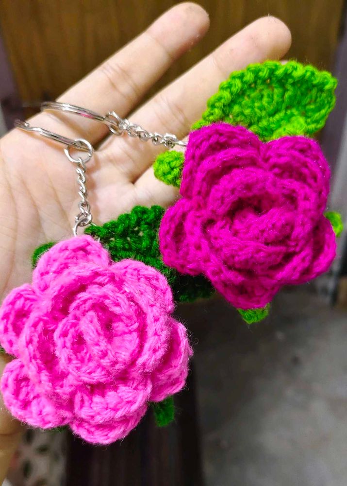 Handmade Crochet Rose Keychain