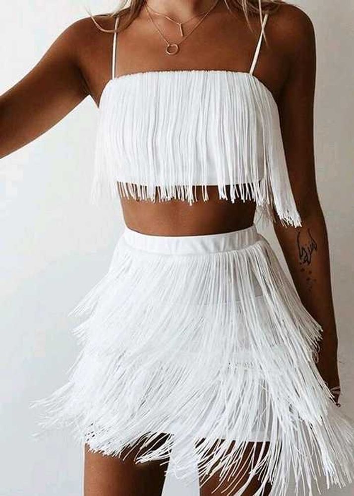 Fringe White Frill Crop Party Top