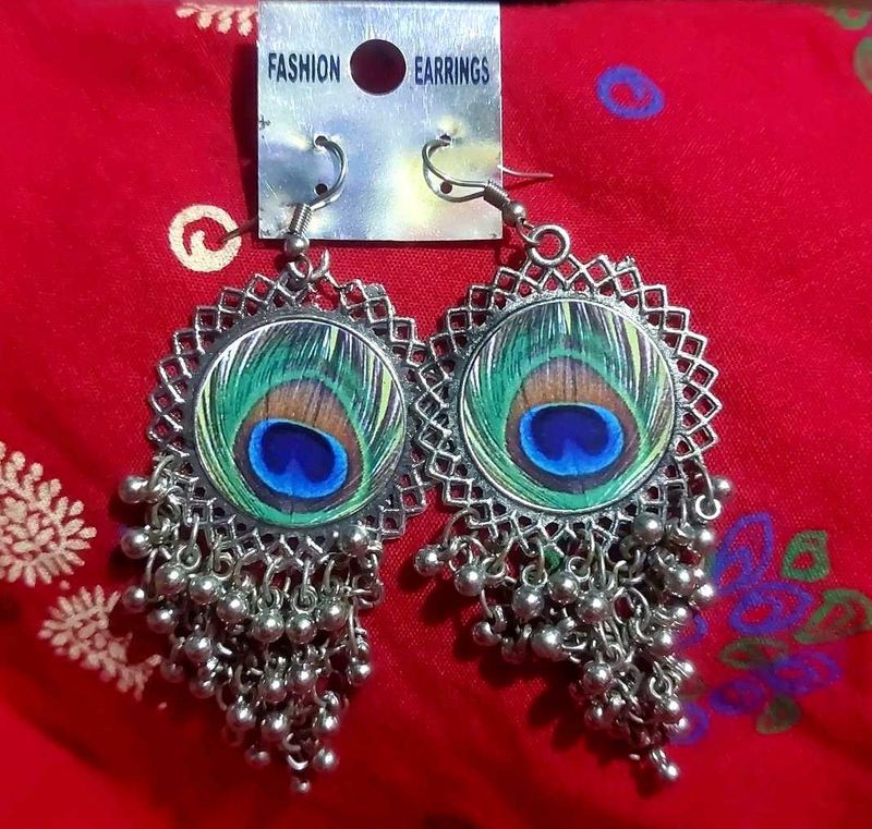Peacock Feather Dangle Earrings