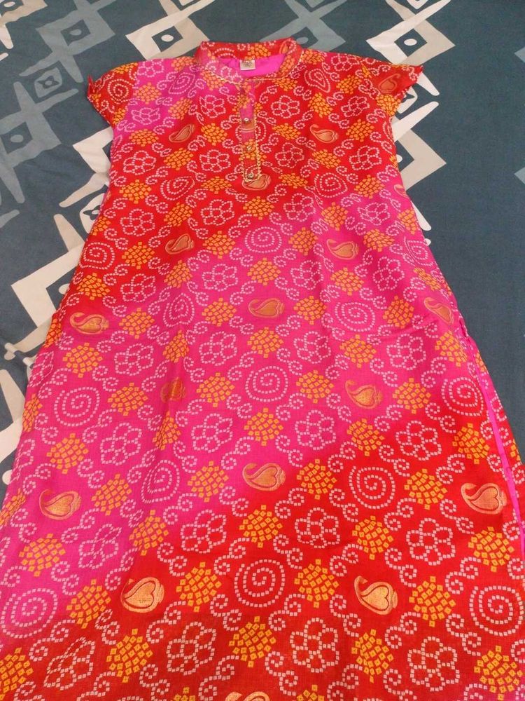 Pink &amp; Red Bandhani Print Dress