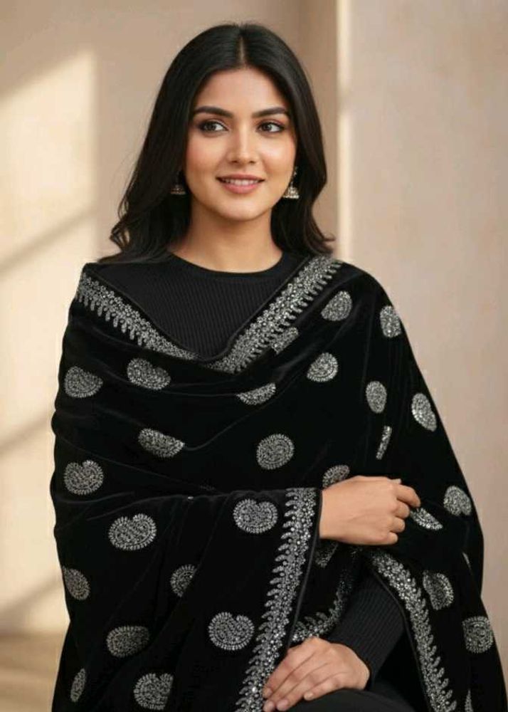 Elegant Black Velvet shimmer Shawl 3