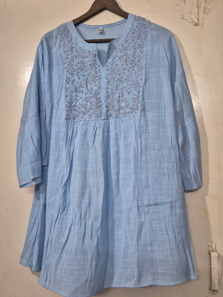 Embroidered Light Blue Tunic Top