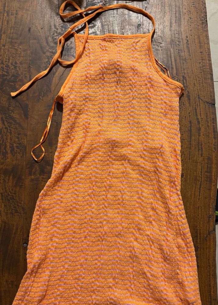 Orange Pink Knit Mini Dress