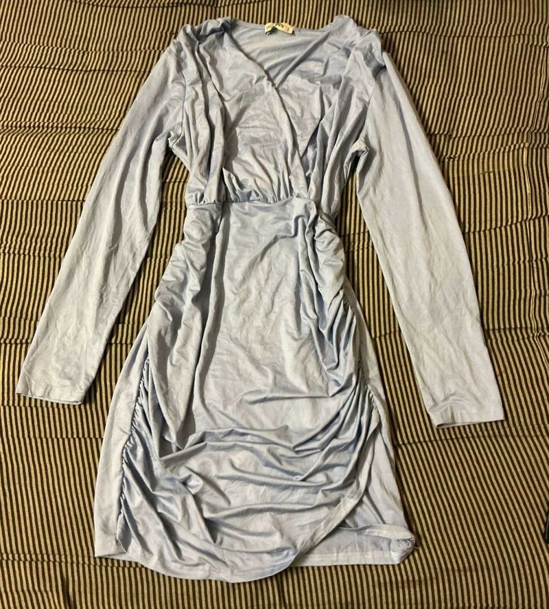 Blue Ruched Bodycon Mini Dress