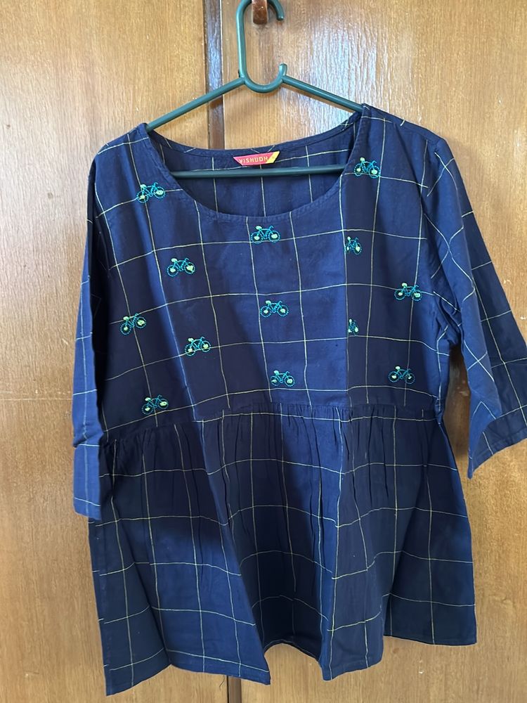 Navy Blue Peplum Top For Daily Wear