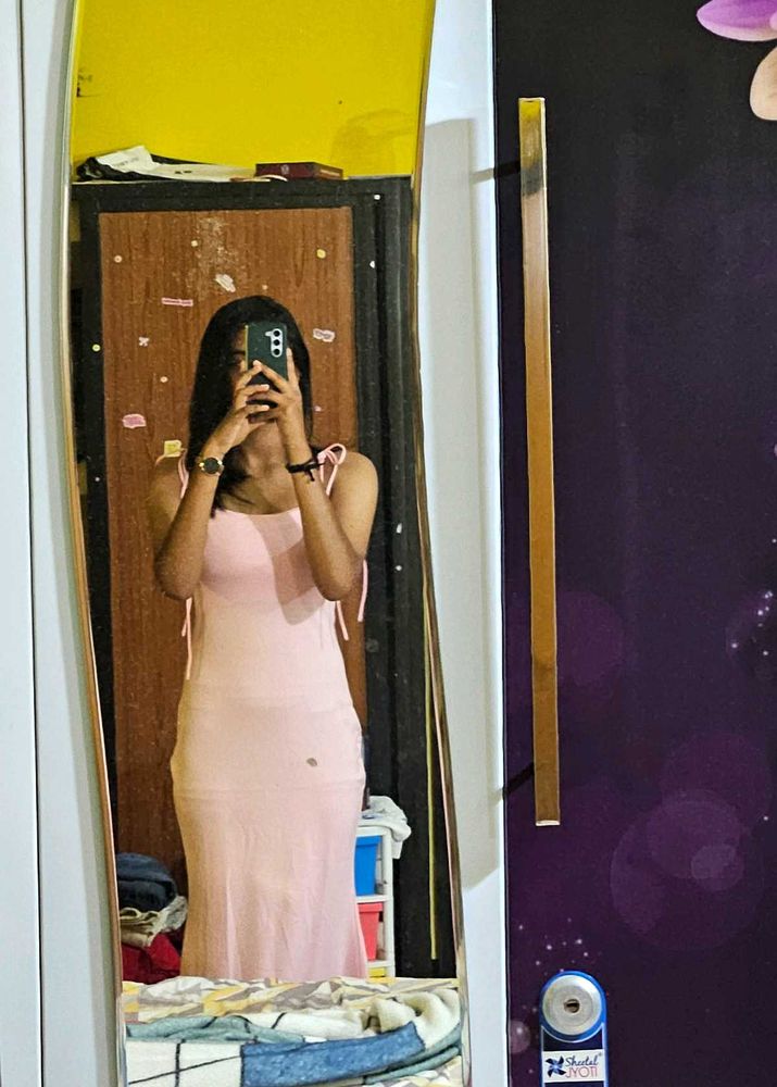 Pink Tie Strap Midi Dress