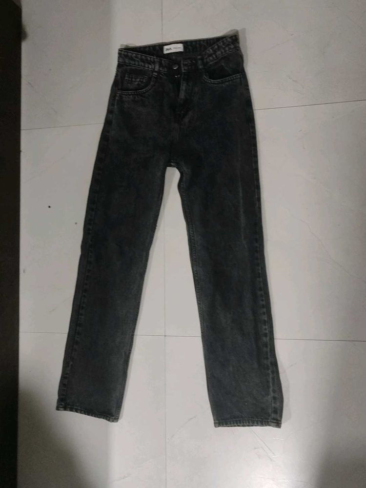 Mango Black Wash Straight Leg Jeans