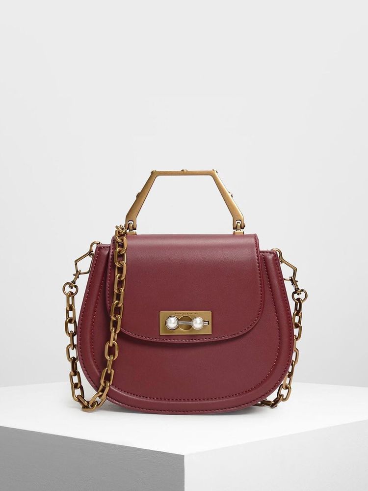 Charles &amp; Keith Burgundy Saddle Bag