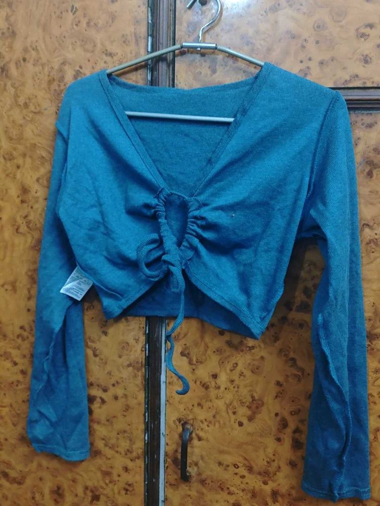 Teal Crop Top - Long Sleeve