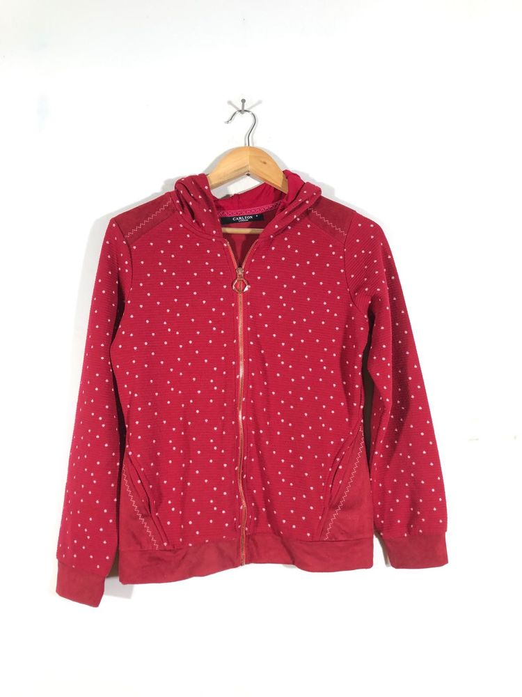Red Printed Casual Jacket (Women’s)