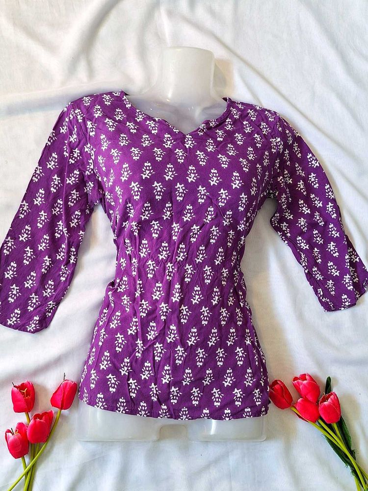 Purple Cotton Short Kurthi