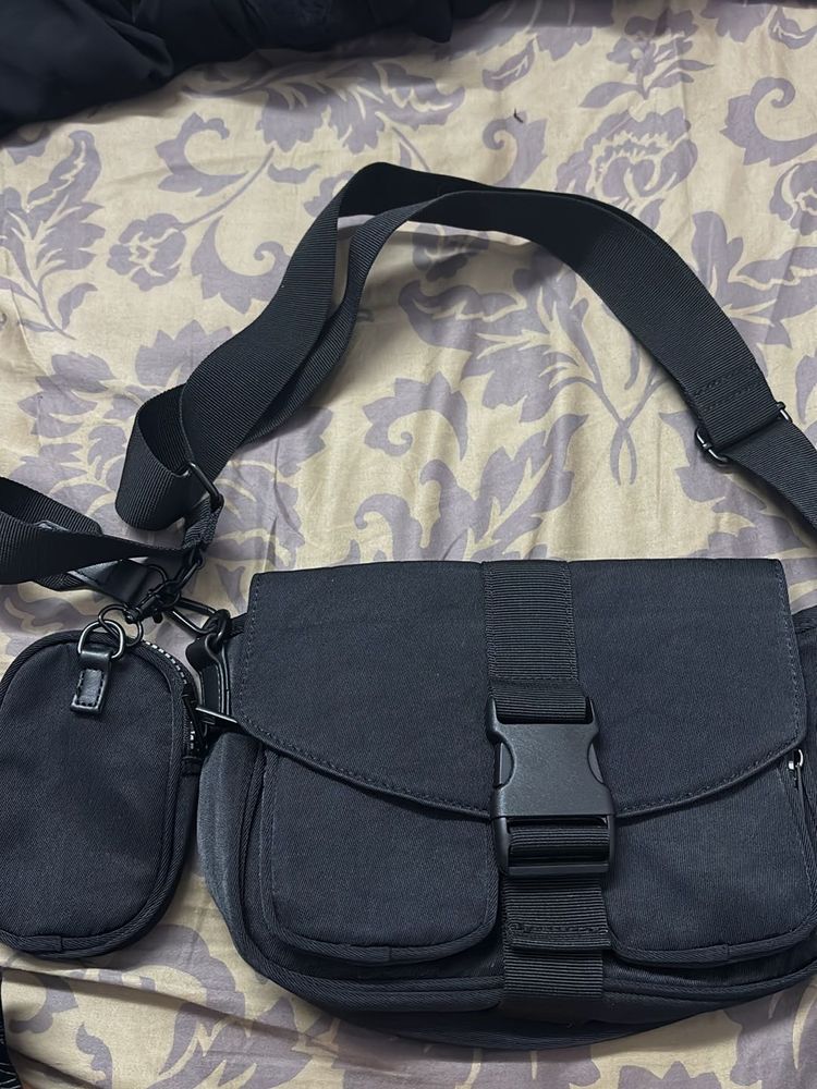 Black Crossbody Bag with Coin Pouch
