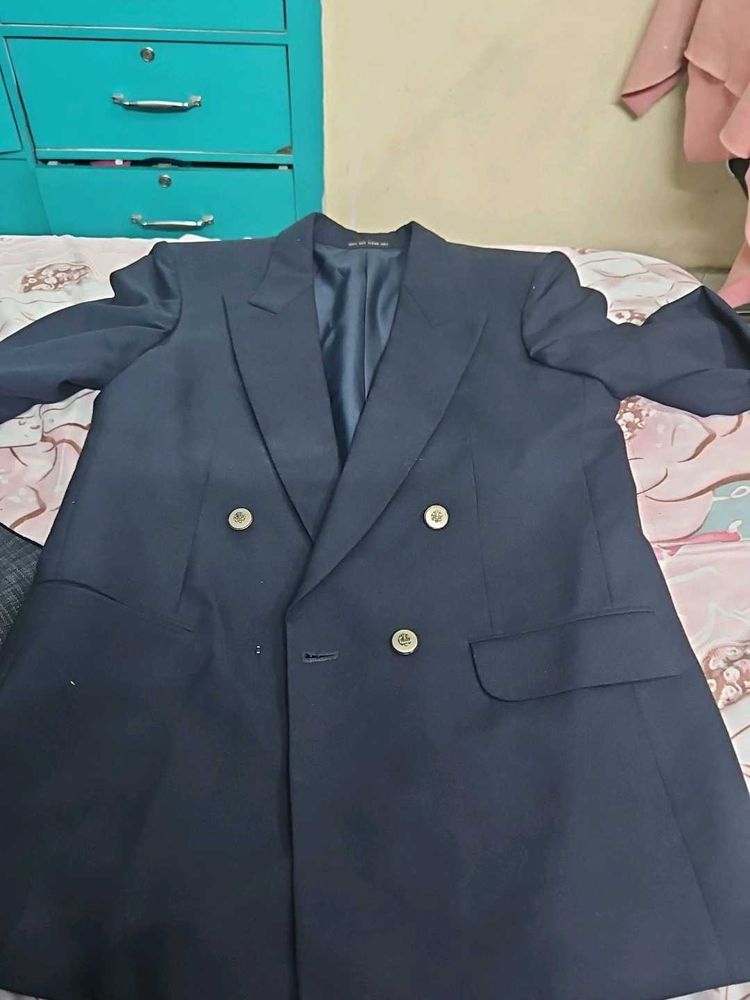 Navy Blue Double-Breasted Blazer