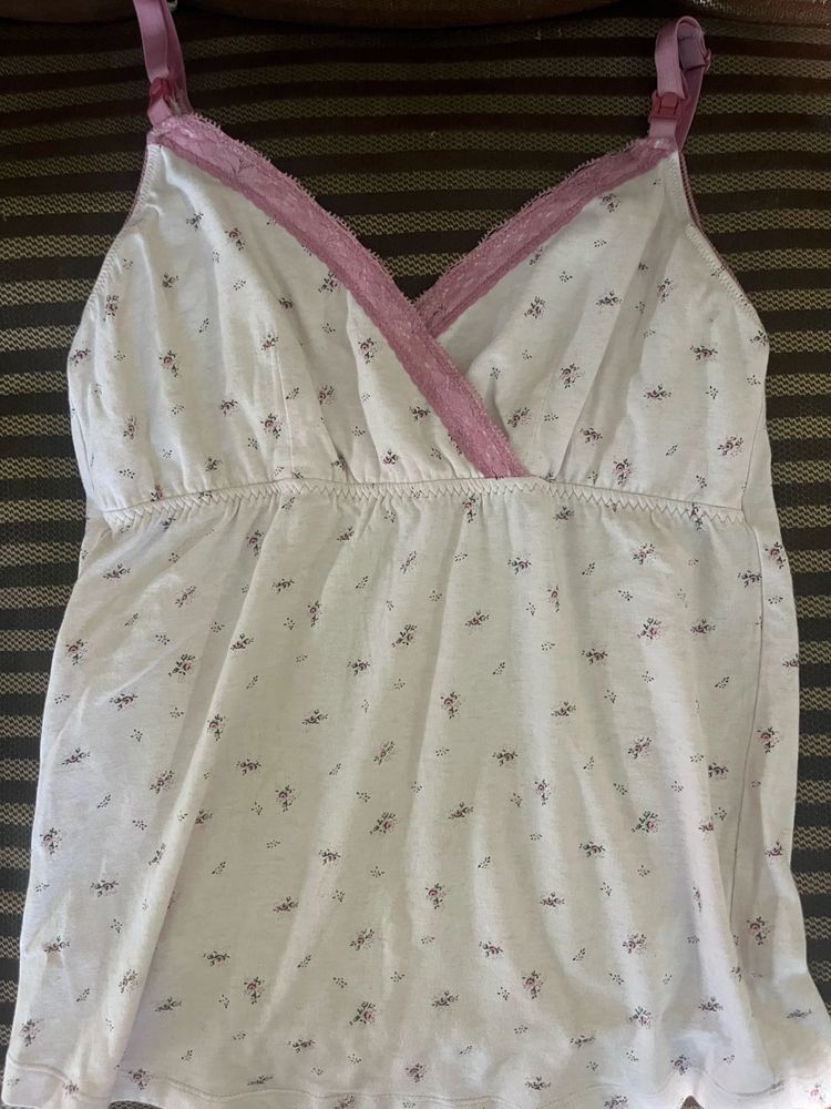 Floral Cami Top with Lace Trim