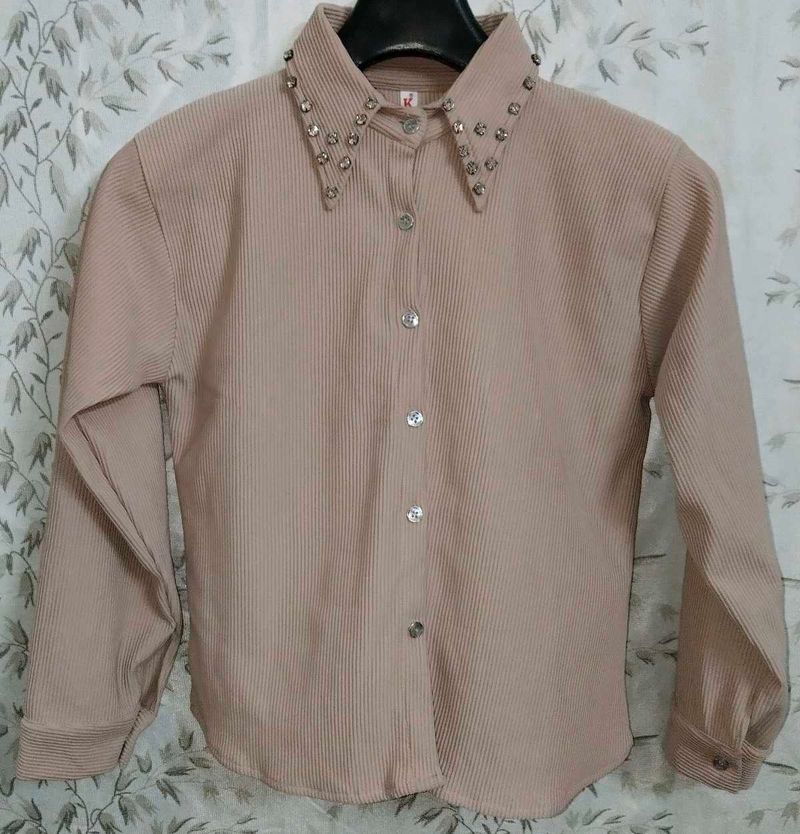 Corduroy Rhinestone Collar Shirt