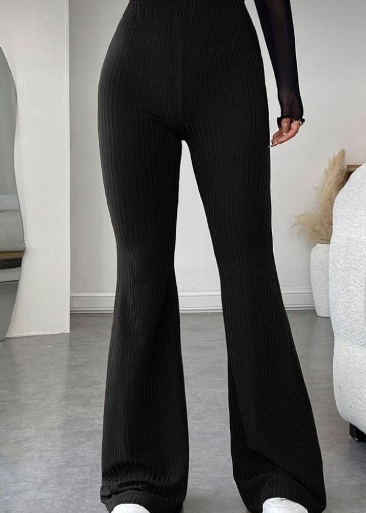 Black High Waisted Flare Trousers