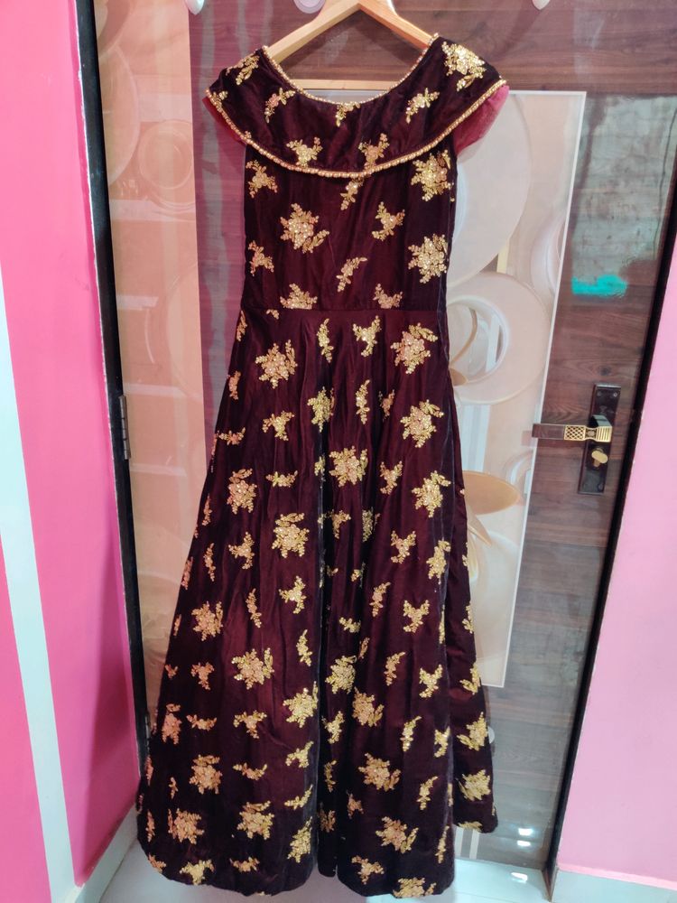 Women's Beautiful Velvet Gown (Brown Colour)